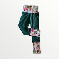 Forest Green with Mushroom print cuffs & waistband.